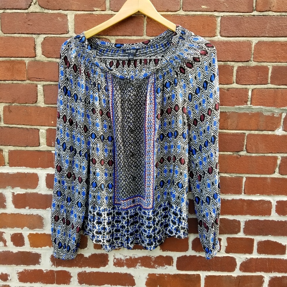 Lucky Brand Peasant Button Front Blouse Top Size L